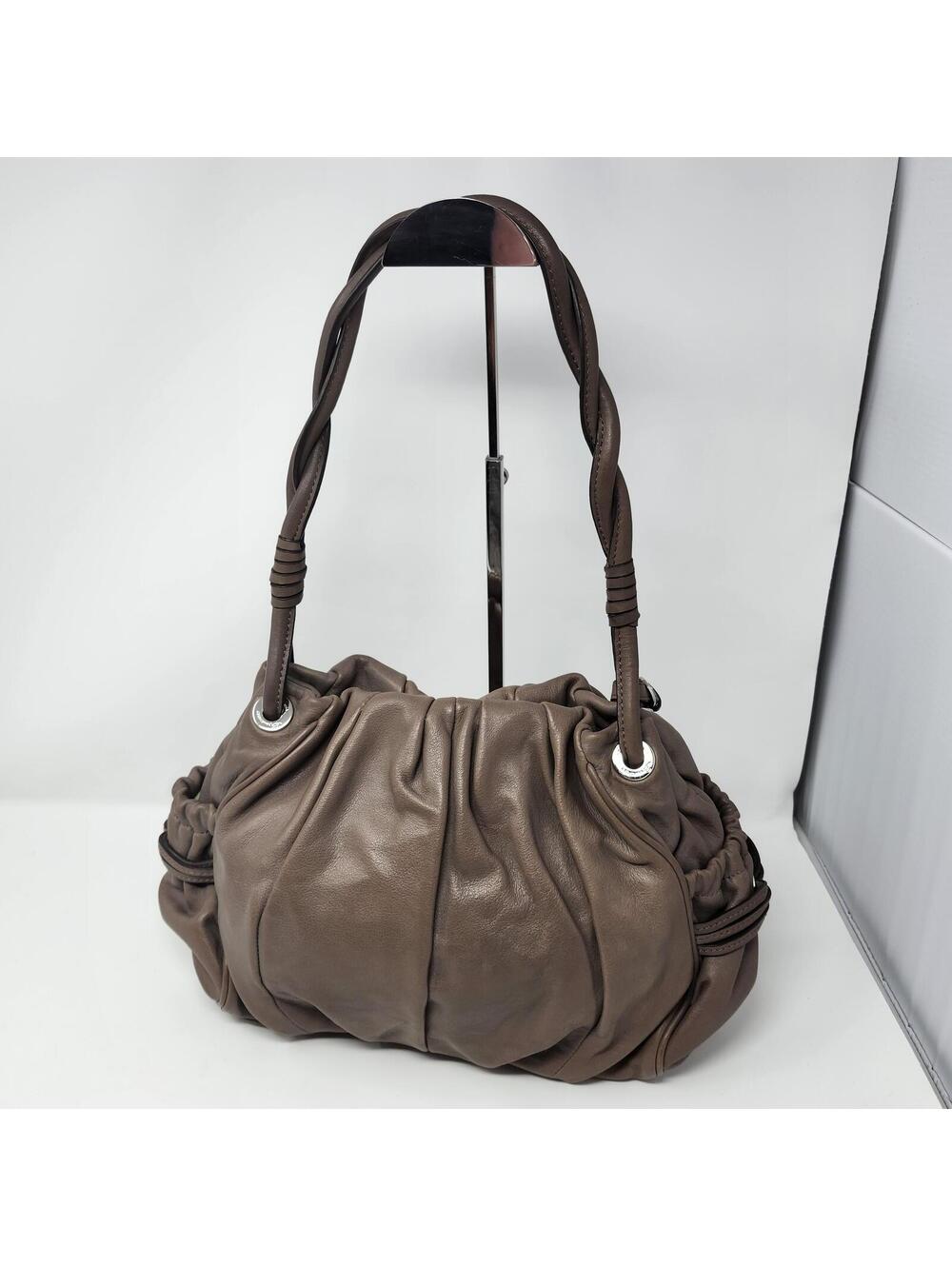 B Makowsky Slouchy Taupe Leather Shoulder Bag Purse Large